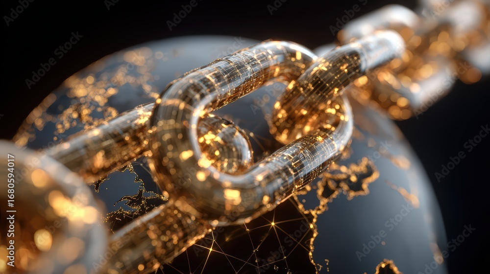 Poster secure global cyberspace with this impactful graphic highresolution image of chain and globe symboli