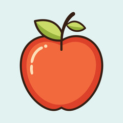 Stylized Red Apple with Green Leaves and Brown Stem on Blue Background
