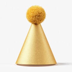 Gold party cone hat with yellow pom-pom