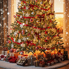 christmas tree with gifts and decorations