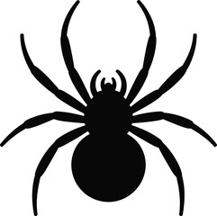 Silhouette vector illustration of a spider with eight legs, perfect for Halloween, pest control, nature themes, or creepy designs.
