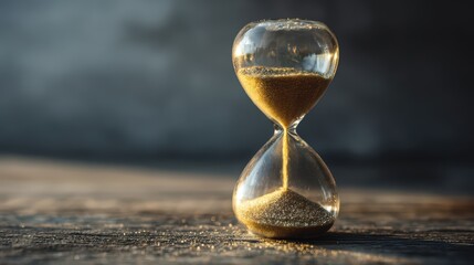Vintage Hourglass Resting on a Rustic Wood Surface, Representing the Passage of Time Ideal for Timeless Projects Inspiring Reflection and Serenity.