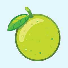 Stylized Green Apple Cartoon Image with a Leaf and Light Blue Background