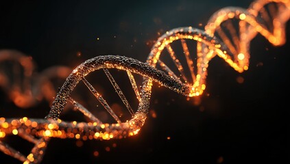 Fiery DNA helix against dark background
