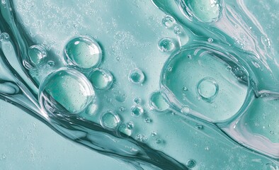 Abstract teal liquid texture with bubbles