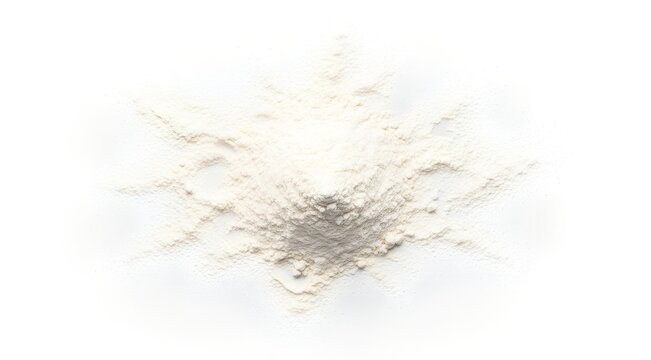 A small pile of white powder scattered outwards on a clean white background, creating a starburst effect.