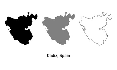 Map of Cadiz, a province in Spain. Map with various styles of outlines, black and gray.
