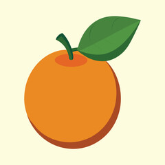 Stylized Vector Graphic of a Ripe Orange with a Green Leaf