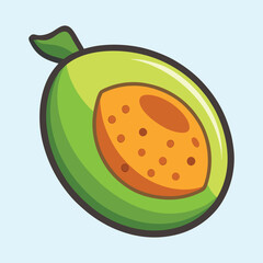 Stylized Cartoon Papaya Fruit Slice with Seeds and Light Blue Background
