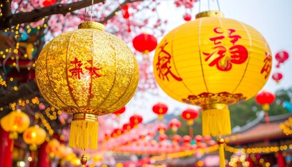 Festive Lanterns in Chinese Temple