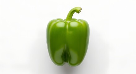 Vibrant green bell pepper isolated on a clean white background, viewed from directly above.