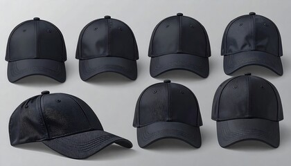 Multiple dark navy blue baseball caps