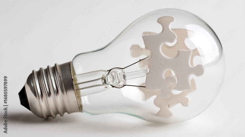 Poster illuminated puzzle a creative light bulb encapsulated within a mysterious puzzle piece, ideal for th