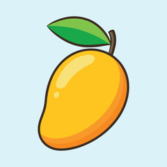 Cartoon Illustration of a Ripe and Juicy Yellow Mango with a Leaf