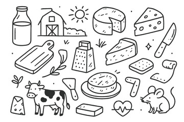 Fitness and Cheese Doodles. Hand-drawn doodle illustration jump rope training gear jump rope, sneakers, gym bag, water bottle,