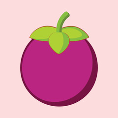 Illustration of a cartoon mangosteen fruit on a pale pink background