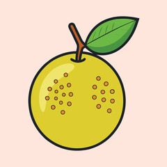 Stylized Orange Citrus Fruit with Green Leaf Illustration on Pink Background