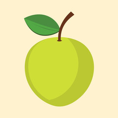 Fresh and Delicious Granny Smith Apple with Green Leaf and Stem