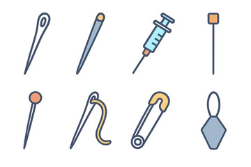 Colorful Needle Illustrations. vector mini-illustrations needle in colors children's illustrations: sewing needle, knitting needle