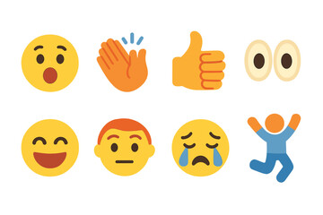 Naklejka premium Colorful Reaction Icons. Flat vector mini-illustrations reaction in colors children's illustrations: surprised face, clapping
