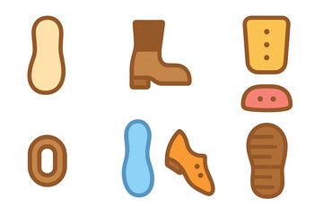 Obraz premium Colorful Shoe Parts. Flat vector mini-illustrations shoe parts in colors children's illustrations: sole, heel, toe cap, tongue,