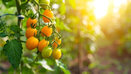 Fresh, ripe tomatoes on the vine, sunlight