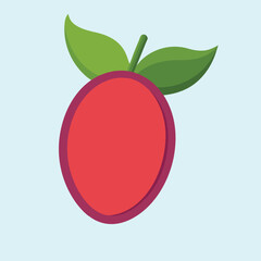 Stylized Illustration of a Red Plum with Green Leaves on a Pastel Background