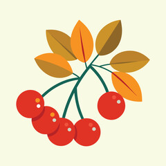 Flat Design Illustration of Autumnal Cherries and Leaves with a Clean Aesthetic