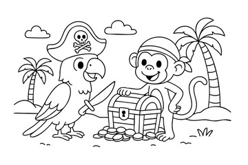 children coloring on the theme of pirates vector