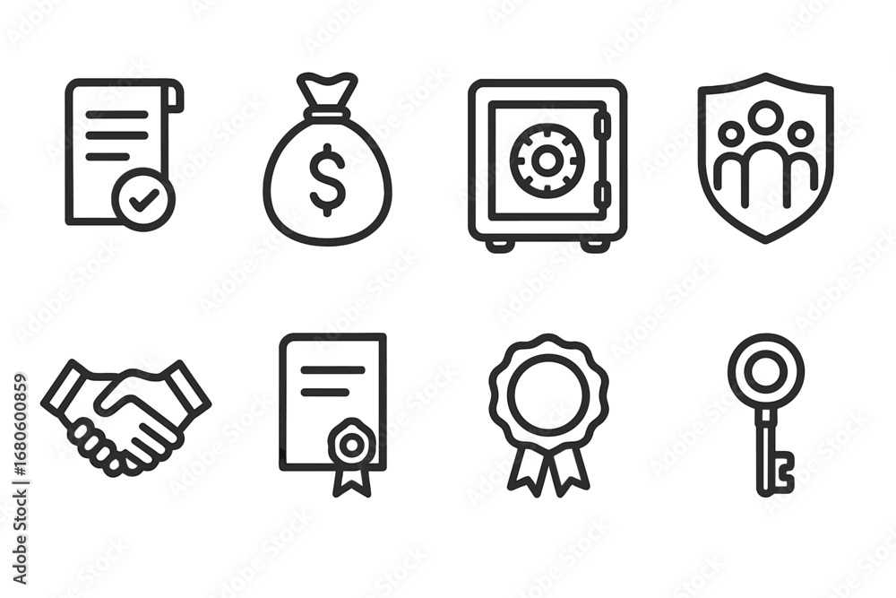 Aufkleber inheritance icons outline. outline icon set of inheritance concepts: will, money bag, safe, family c