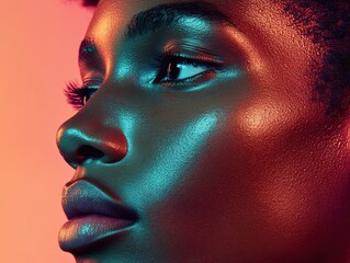 Stunning Portrait of a Young Person with Glowing Skin and Artistic Lighting in Vibrant Colors