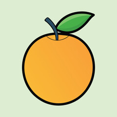 Simple orange fruit illustration with a leaf against a pale green background