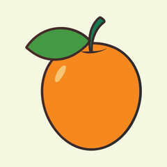Stylized single orange fruit with green leaf on light background drawing