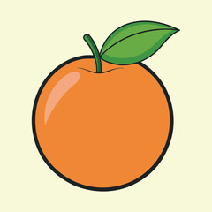 Illustration of a Vibrant Orange Fruit with Green Leaf and Stem