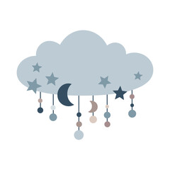 Boho cloud clipart in pastel colors. Cartoon celestial design. Vector illustration.