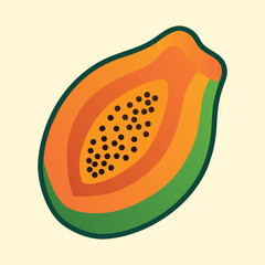 Graphic illustration of a cross section of a papaya fruit with seeds
