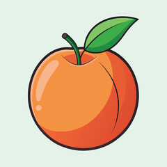 Illustration of a Vibrant and Fresh Peach with a Single Green Leaf
