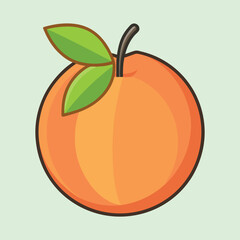 Illustration of a Ripe Peach with Two Leaves on a Green Background