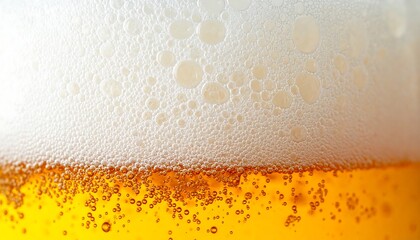Realistic foam detail from freshly poured beer, cropped view