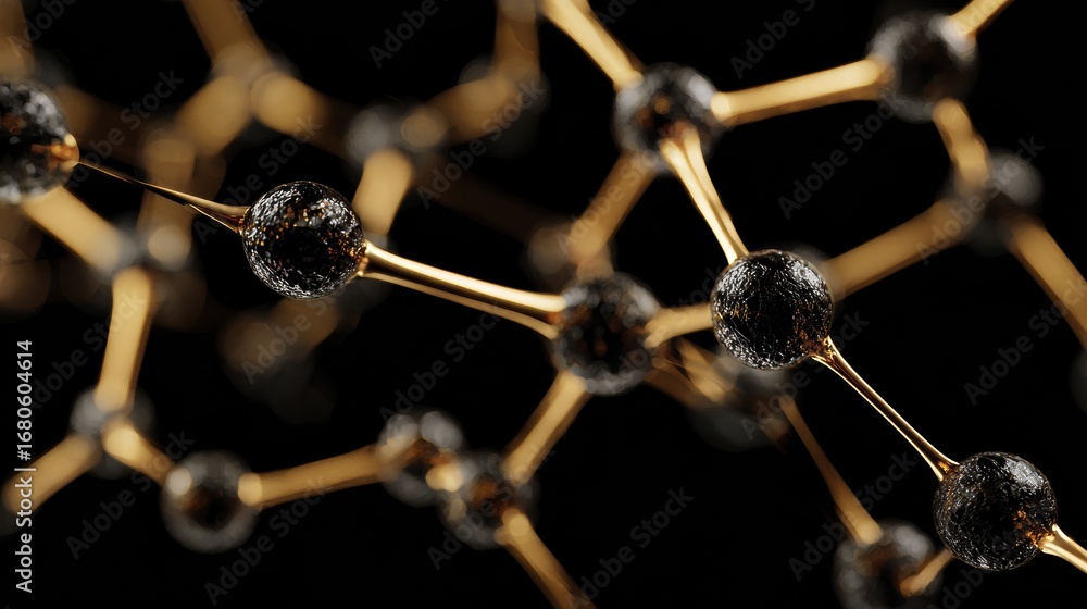 Poster abstract representation of a molecular structure with interconnected atoms showcasing detailed conne