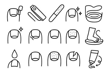 Toenail Care Doodles. Hand-drawn doodle illustration toenails and care toenail, nail clipper, nail file, toenail polish, clean