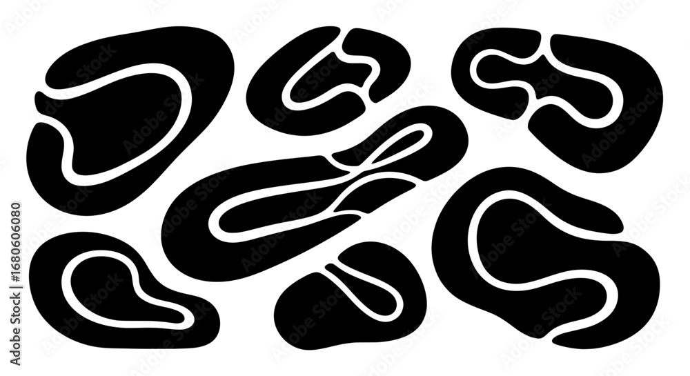 Poster a collection of various abstract and fluid organic shapes with inner contours. modern minimalist bla