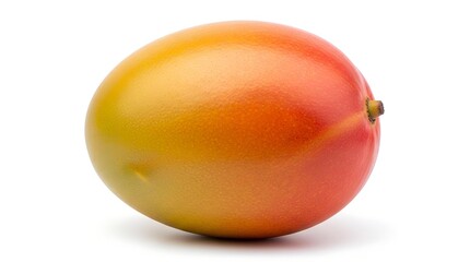 A perfectly ripe mango fruit, showcasing vibrant colors and smooth skin, isolated on a white background.