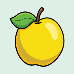 A cartoon yellow apple with a green leaf and brown stem