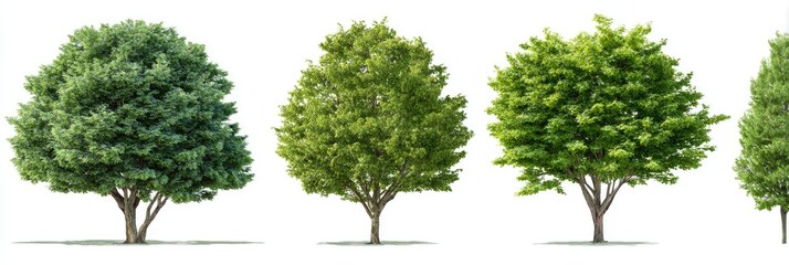 Fototapeta premium Four green trees against a white background