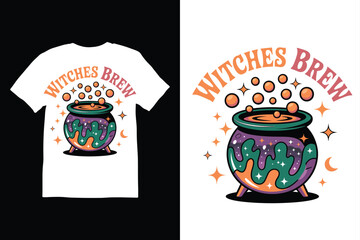 Witches Brew Cauldron Halloween T-shirt Design vector style 