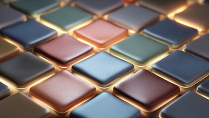 Fototapeta premium Close-up of colorful, glowing, square tiles