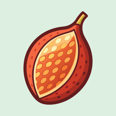 Illustration of a ripe pomegranate fruit section against a pale green background