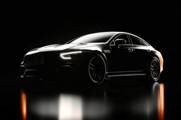 Silhouette of a luxury sports car against a dark background crea