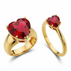 Exquisite heart shaped red gemstone rings in gold